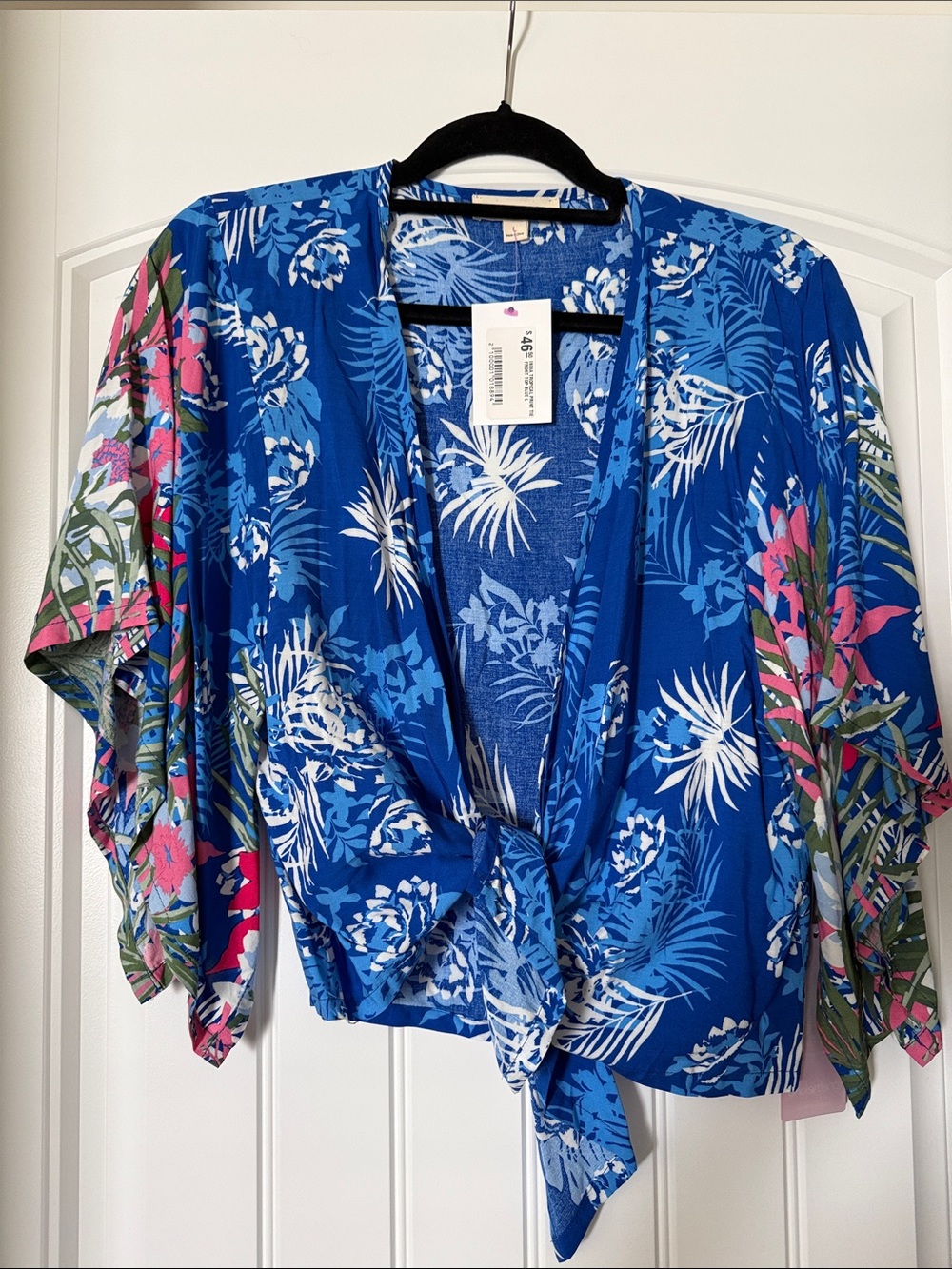 Blue Tropical Tie-Front Women's Top